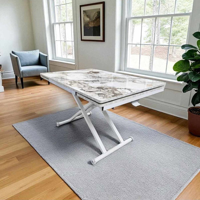 Hanah Home Mesa de Comedor Extensible de Mármol Blanco